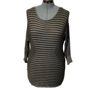 DANA BUCHMAN Woman's Striped Tunic Top Size XL Lightweight Stretch Grey‎ Black